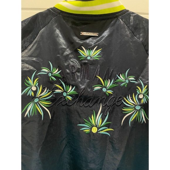 A|X Armani Exchange rare embryoid Men's L dark blue satin bomber Blouson Jacket - Picture 3 of 14